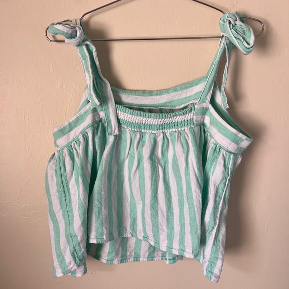 Stoney Clover Linen Blend Mint Striped Tank Top with Tie Straps. Size XL. - Picture 3 of 7